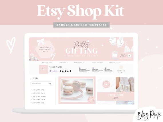 Pretty Pink Branding - Etsy Shop Kit - Etsy Banner Templates Canva - Etsy Store Listing Design - Etsy Success - Gift Business - Blog Pixie