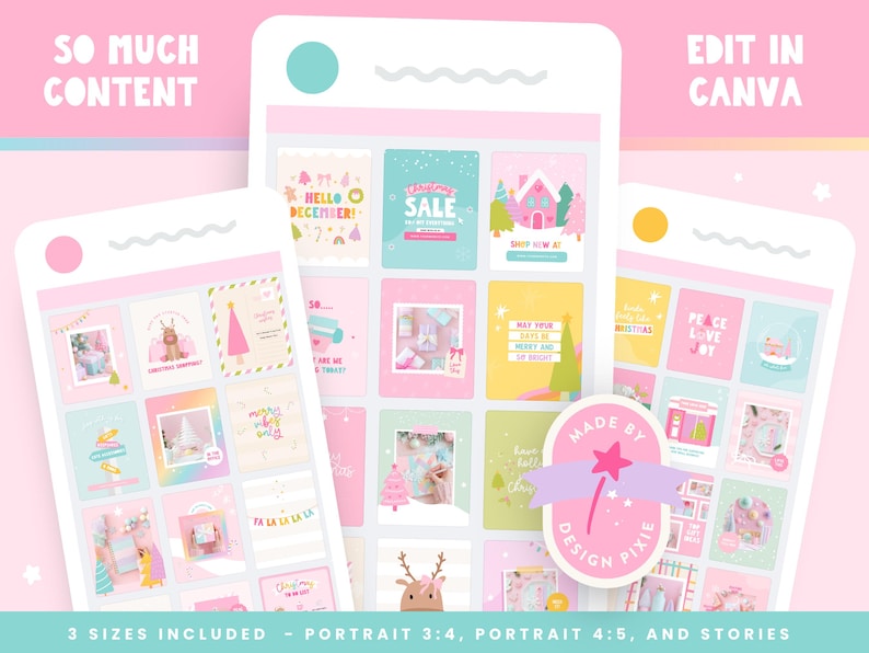 Rainbow Christmas Instagram feed with cute post ideas for the holiday season on social media