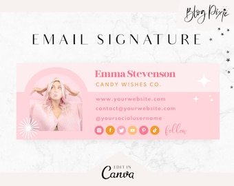 Email Signature Template Canva - Bright Pink Business Email Design - Gmail - Outlook - Small Business Email Signature - Blog Pixie