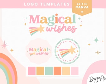Pastel Rainbow Logo Design - Editable Canva Logo Template - Muted Rainbow Logo Design - Logo with Stars - Shooting Star - MW01 - Blog Pixie