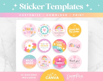 Rainbow Sticker Template Canva - Thank You Sticker Templates - Circle Packaging Stickers - Small Business - Playful Labels PF01 Blog Pixie