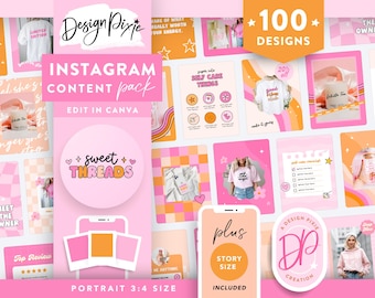 Pink Retro Instagram Templates Canva - Positive Quotes for Instagram - Retro Flowers Story - Bright Pink Instagram Stories ST01 Design Pixie