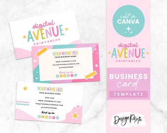Fun Business Card Template - Canva Business Card - Printables Shop Branding - Digital Product Shop - Editable Business Card DI01 Blog Pixie