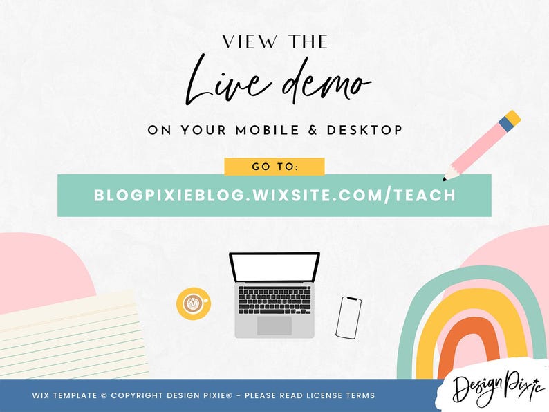 Websitesjabloon docent Wix - regenboogkleurig kleurrijk Wix websiteontwerp - websitesjabloon onderwijs - Wix blogthema klaslokaal - TC01 Blog Pixie afbeelding 4