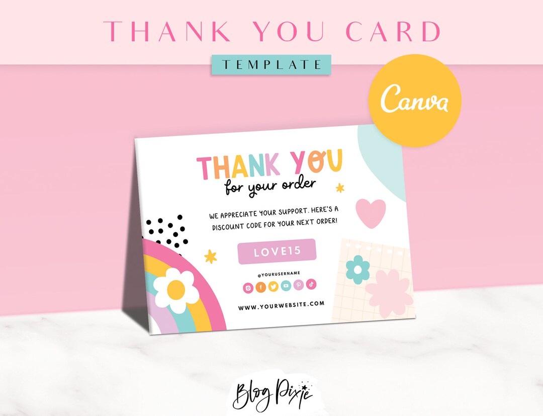 Rainbow Thank You Card Template Canva Rainbow Branding Canva Order Card ...