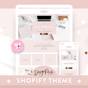Rose Gold Shopify Theme - Pink Website Template - Canva Slideshow Banners - RG01 Design Pixie