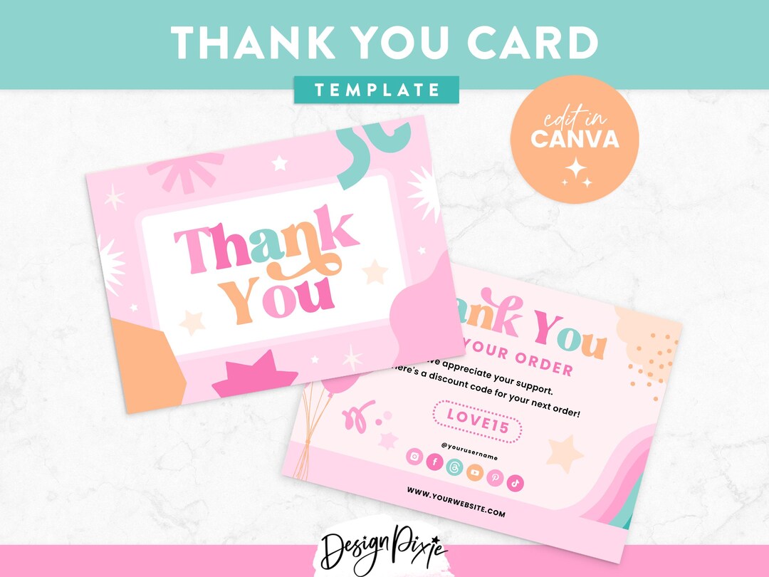 Bright Party Thank You Card Template - Canva Order Note With Balloons ...