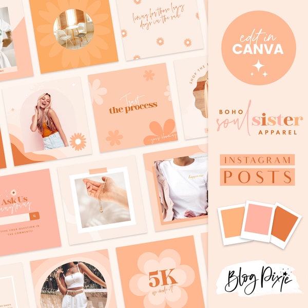 Instagram Post Templates Retro Boho - Instagram Templates Canva - Bright Instagram - Quotes for Instagram Bundle - Fashion BSS1 Blog Pixie