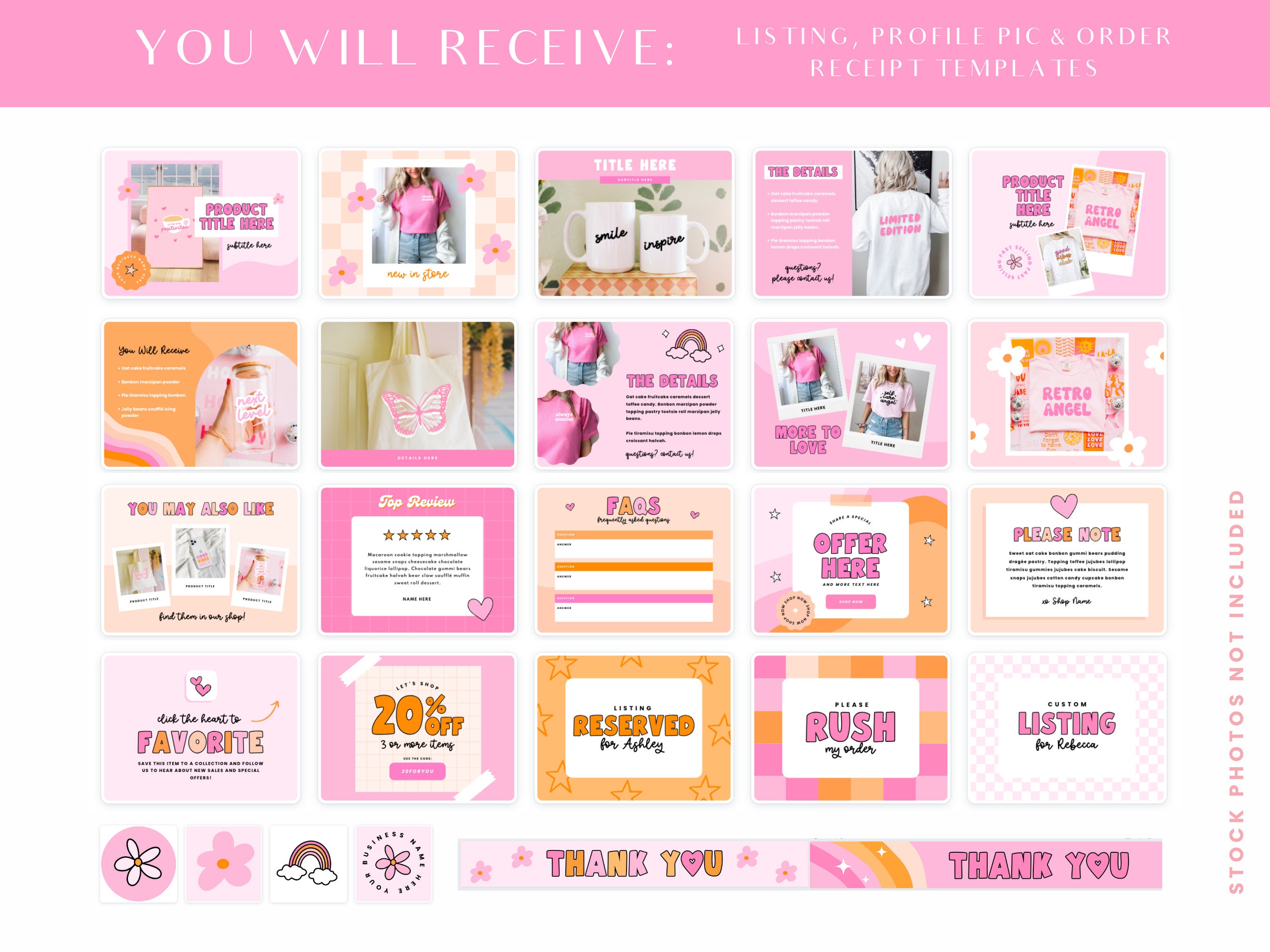 Pink Retro Branding Kit for Etsy - Shop Kit Canva Templates - Hot Pink ...