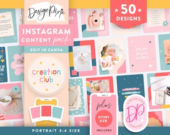 Fun Instagram Templates Canva - Social Media Posts and Stories - Bright Colorful Branding - Party Kids Baby Shop CC01 Design Pixie
