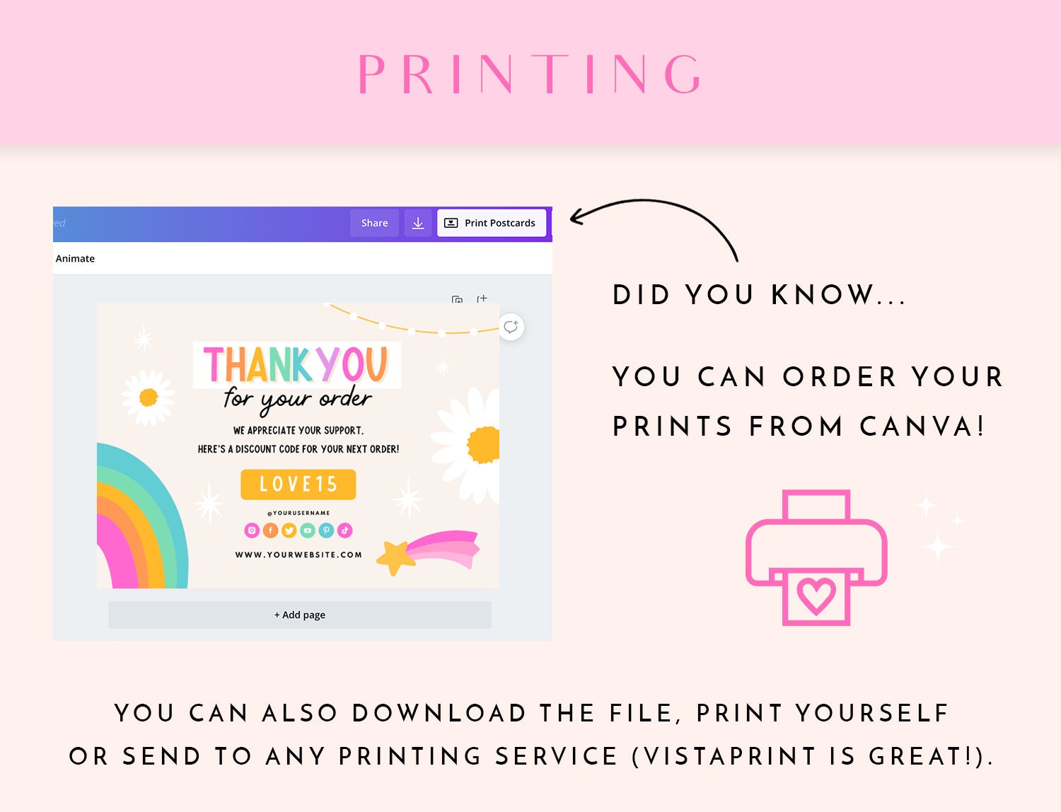 Rainbow Thank You Card Template - Canva Order Card - Rainbow Branding ...