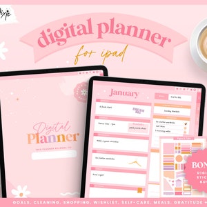 Digital Planner Pink - Goodnotes Undated Planner 2024 - Digital Stickers - Self Care Planner - iPad Planner - Pink Journal - CW01 Blog Pixie
