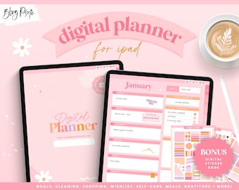 Digital Planner Pink - Goodnotes Undated Planner 2026 - Digital Stickers - Self Care Planner - iPad Planner - Pink Journal - CW01 Blog Pixie