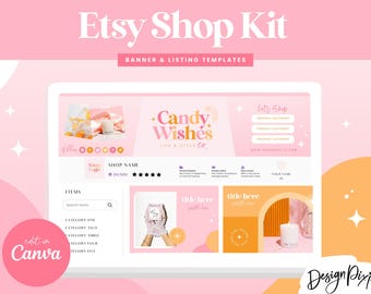 Etsy Branding Shop Kit Canva - Etsy Banner Templates - Etsy Store Listing Design - Etsy Seller - Bright Colorful Pink - CW01 - Blog Pixie
