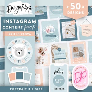 Instagram post templates for baby boutique or kids shop with quotes for mom bloggers and shades of baby blue and pink.