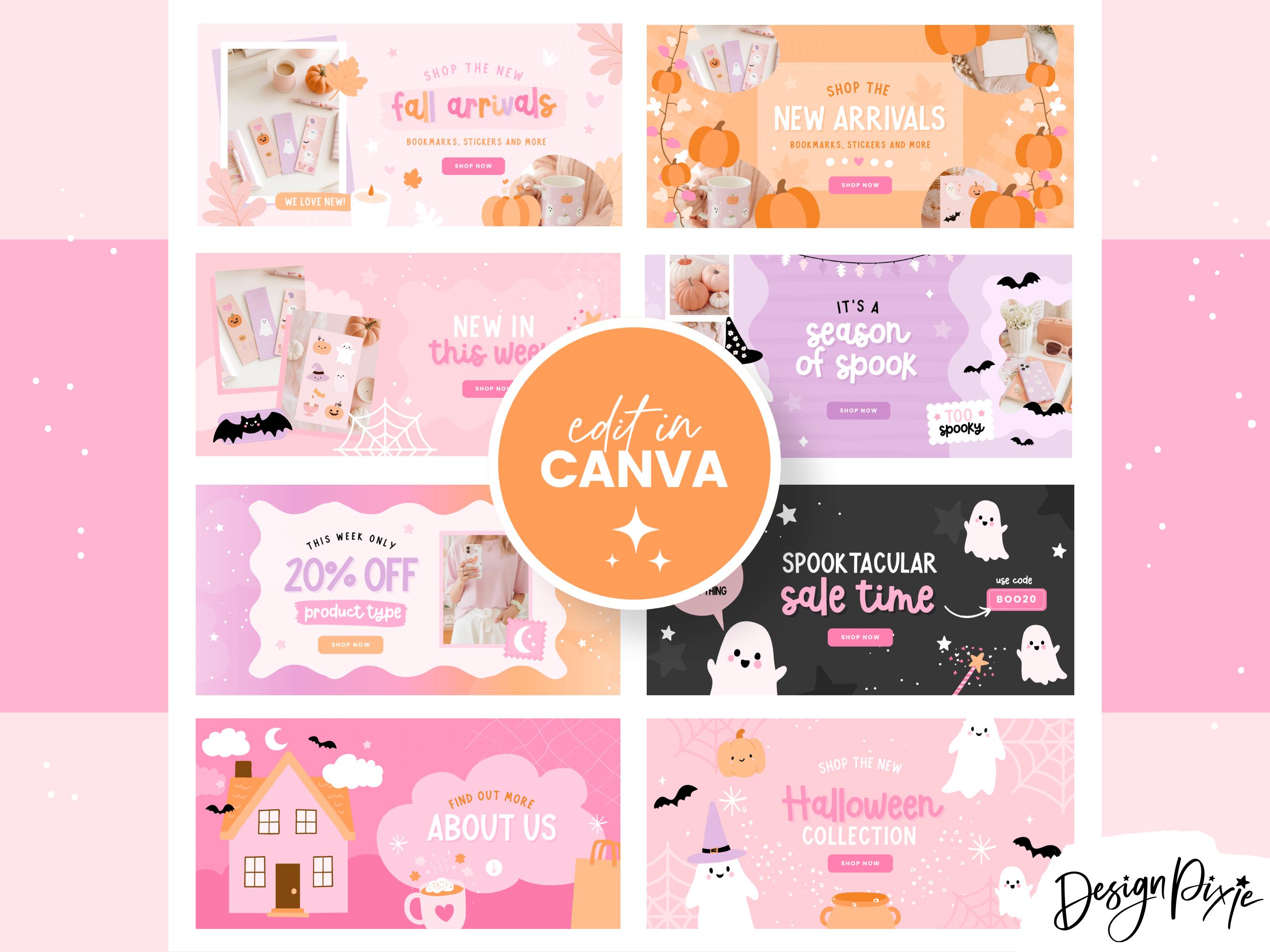 Shopify Fall Theme Halloween Shopify Banner Templates - Cute Fall Canva Editable Website ...