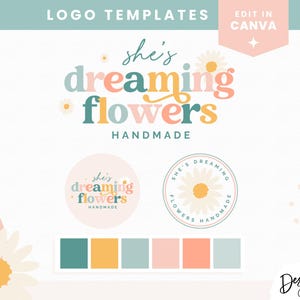 Logo Design Template Canva  - Editable Logo - Small Business Logo - Pastel Colorful Logo - Retro Rainbow Boho Logo - EN01 - Blog Pixie