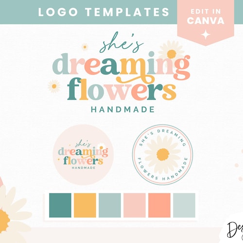 Logo Design Template Canva  - Editable Logo - Small Business Logo - Pastel Colorful Logo - Retro Rainbow Boho Logo - EN01 - Blog Pixie