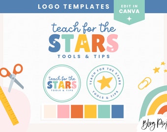 Teacher Logo Design Canva - Rainbow Logo Template - Logo Design for Digital Printable products - Fun Logo Stars Education - TC01 Blog Pixie