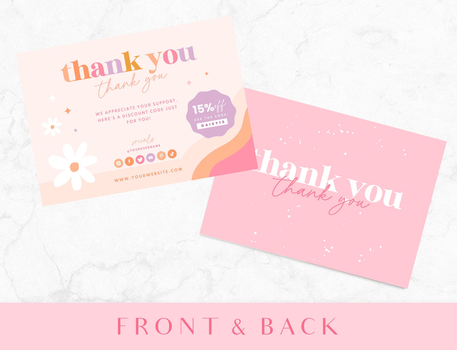 Thank You Card Template Pink - Flower Canva Thankyou Order Card ...