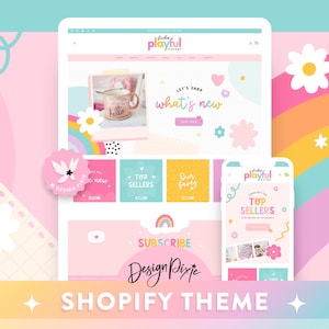 Tęczowy motyw Shopify – zabawny szablon witryny – e-commerce – banery sklepowe Canva – motywy Shopify dla produktów cyfrowych PF01 Design Pixie