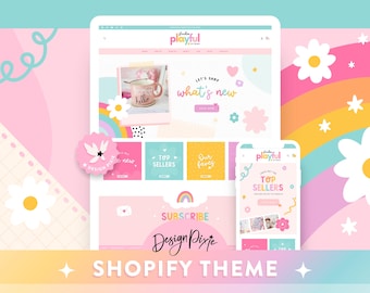 Rainbow Shopify Theme - Playful Website Template - Ecommerce - Canva Store Banners - Shopify Themes for Digital Products PF01 Design Pixie