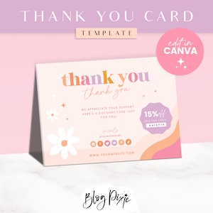 Sjabloon Bedankkaart roze - bloem canva bedankkaart - ontwerp mooi perzikroze paars - branding voor kleine bedrijven DD01 Blog Pixie