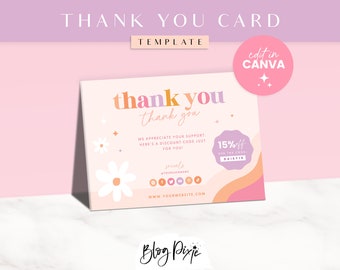 Thank You Card Template Pink - Flower Canva Thankyou Order Card - Pretty Peach Pink Purple Design - Small Business Branding DD01 Blog Pixie