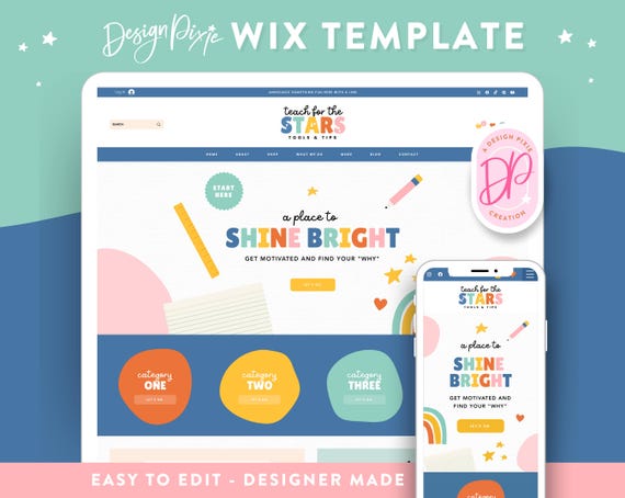 Teacher Website Template Wix - Rainbow Colorful Wix Website Design - Education Website Template - Wix Blog Theme Classroom - TC01 Blog Pixie