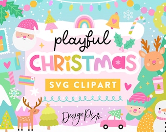 Christmas Clipart - Playful Rainbow SVG Elements for Canva - Cute Holiday PNG - Commercial Use - PF01 Design Pixie