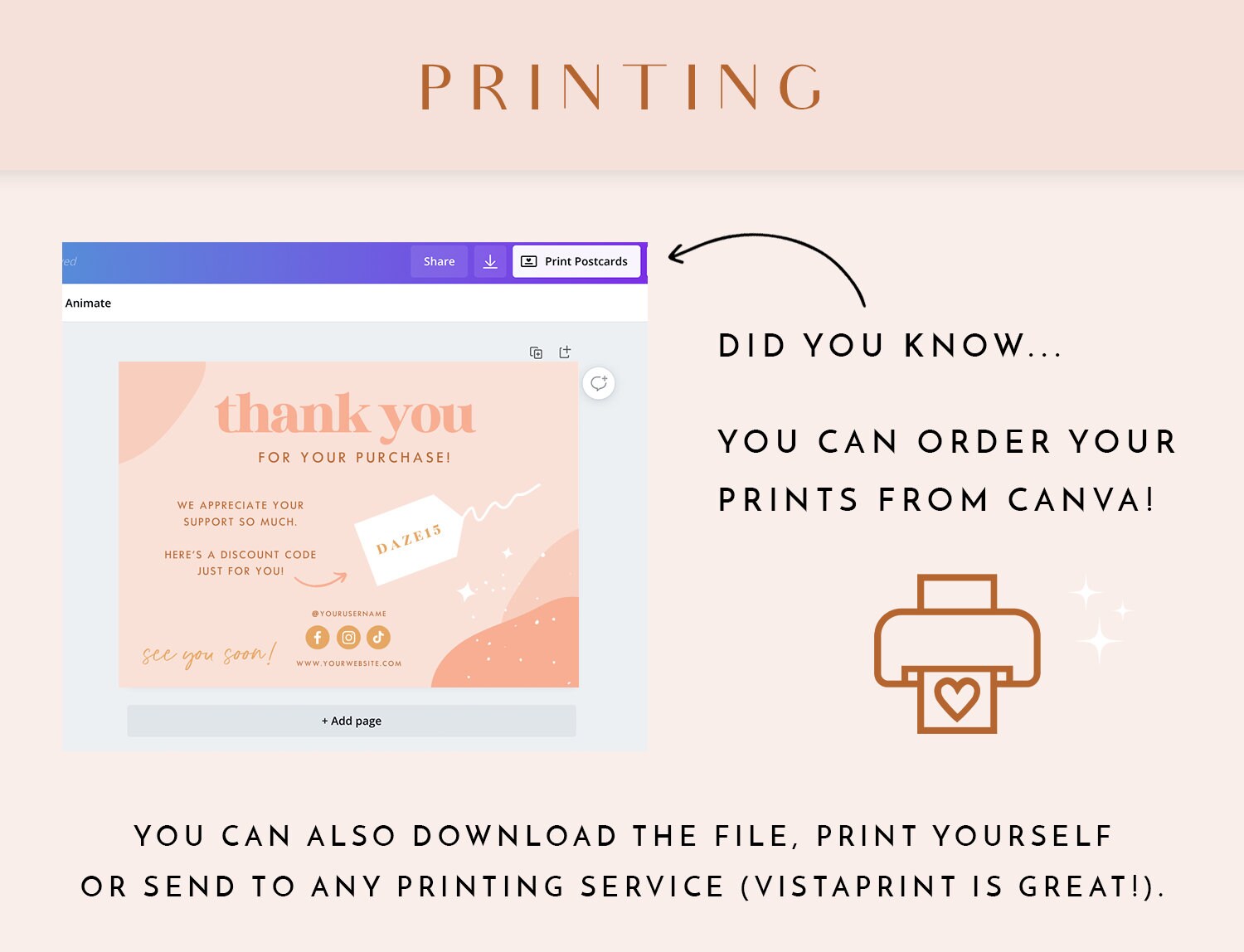 Thank You Card Template Pink Canva Thankyou Order Card - Etsy