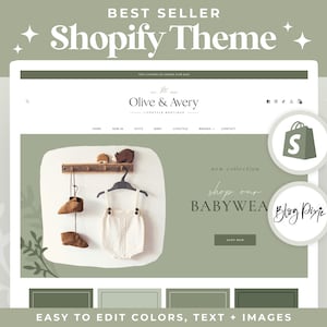 Shopify Theme - Olive Green Shopify Website Template - Shopify Store Baby Lifestyle Gift Boutique - Ecommerce Small Business OA01 Blog Pixie