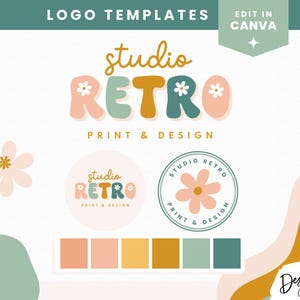 Retro Logo Vorlage Canva - Bearbeitbares Logo Design - Small Business Logo - Logo Design Canva - Retro Blumen Logo Design - SR01 - Blog Pixie