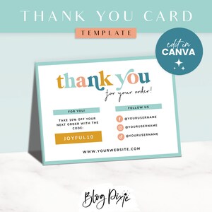 Thank You Card Template Canva Thankyou Order Card Small Business ...
