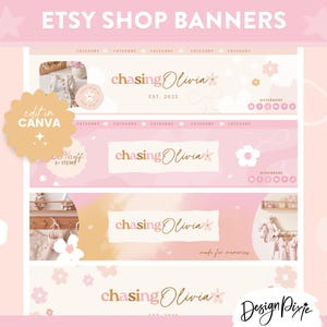 Floral Etsy Banner Templates Canva - Etsy Shop Kit - Boho Branding - Handmade Keepsake Milestone Brand - Etsy store banner CA01 Design Pixie