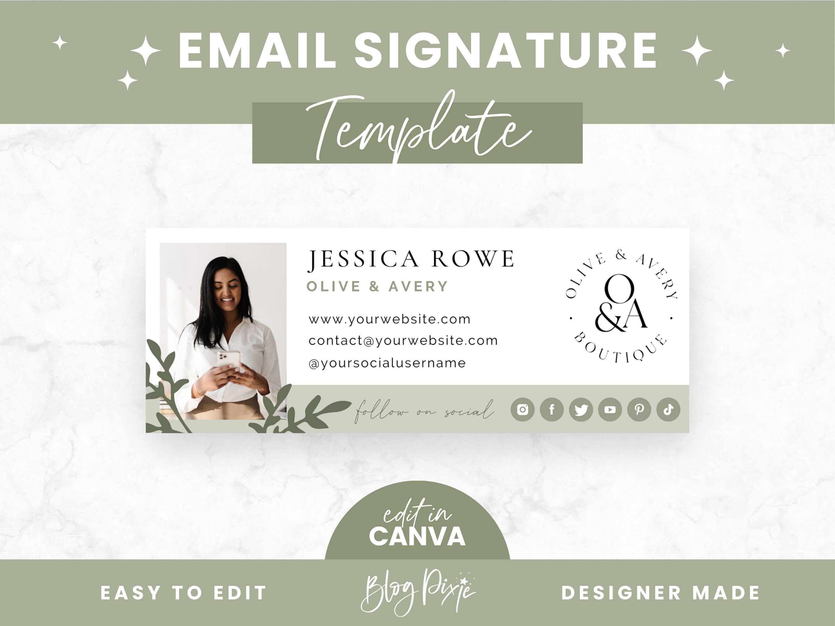 メール署名テンプレート Canva - ビジネスメール署名デザイン - Gmail - Outlook - 自分でメール署名を編集 - OA01 -  Blog Pixie - Etsy 日本