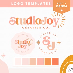 Retro Logo Design Template Canva - Editable Logo for Small Business - Boho Logo - Pastel Peach Orange Logo - Branding Kit - SJ01 Blog Pixie