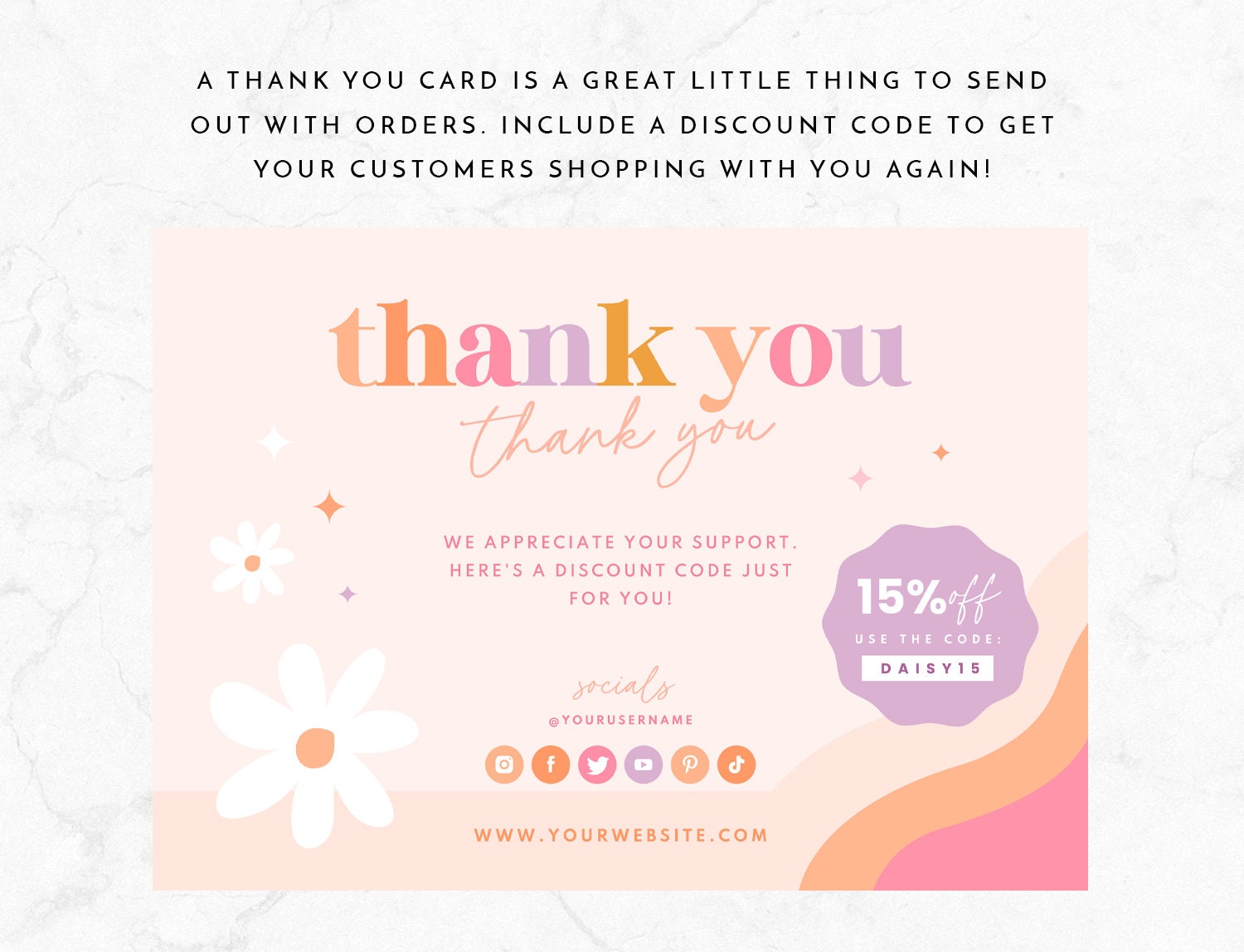Thank You Card Template Pink Flower Canva Thankyou Order - Etsy Australia