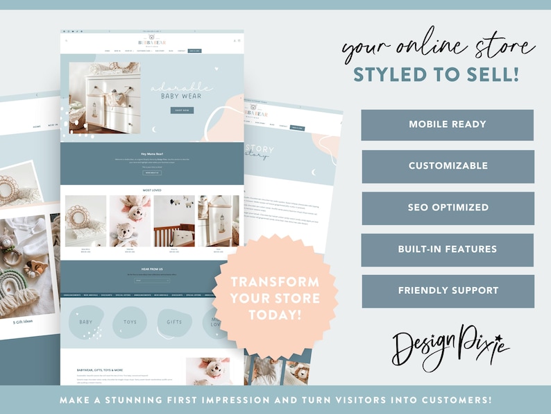 Shopify Theme for Kids Baby Boutique - Shopify Website Template - Blue Canva Banners - Online Boutique - BR01 - Design Pixie image 2