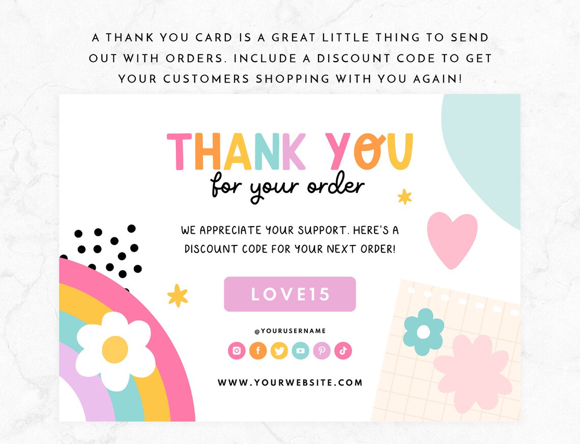 Rainbow Thank You Card Template Canva - Rainbow Branding - Canva Order ...