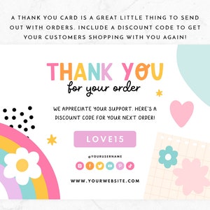 Rainbow Thank You Card Template Canva - Rainbow Branding - Canva Order ...