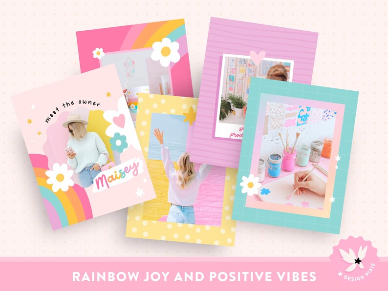 Playful Rainbow Instagram Templates Canva - Positive Quotes for Instagram - Post and Story Ideas - Cute Branding - PF01 Design Pixie image 6