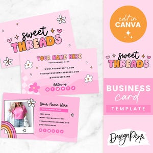 Modelo de cartão de visita retrô rosa Canva - Design de cartão de visita - Cartão de visita editável - Branding para pequenas empresas - ST01 - Blog Pixie