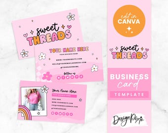 Pink Retro Business Card Template Canva - Business Card Design - Editable Business Card - Small Business Branding - ST01 - Blog Pixie