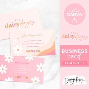 Modèle de carte de visite fleur rose - conception de carte de visite canva - carte de visite modifiable - jours Daisy - petite entreprise - DD01-Blog Pixie