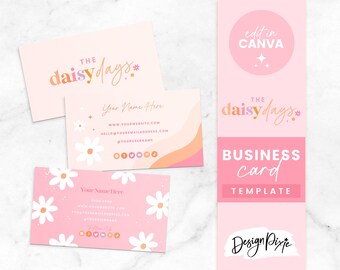 Business Card Template Pink Flower - Canva Business Card Design - Editable Business Card - Daisy Days - Small Business - DD01 -Blog Pixie