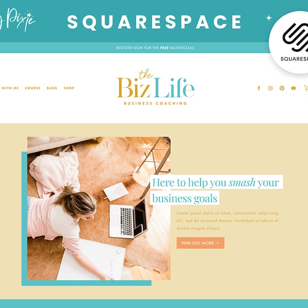 Modèle Squarespace - Site Web de coach - Squarespace 7.1 - Conception lumineuse de site Web de coaching - Squarespace Website Business Coach DY01 Blog Pixie