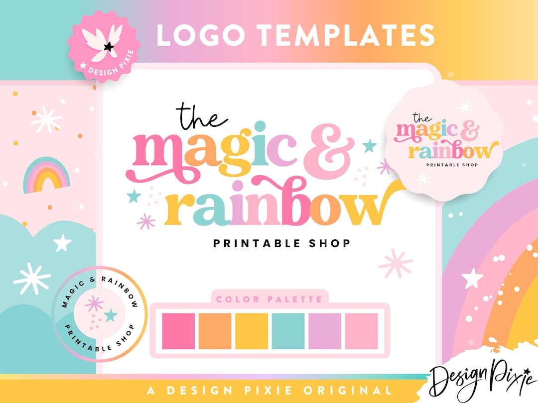 Rainbow Logo Design Template - Editable Canva Logo Design - Retro ...