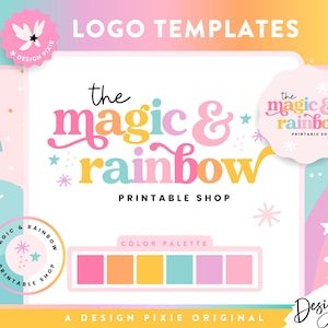 Rainbow Logo Design Template - Editable Canva Logo Design - Retro Rainbow Logo for Small Business - Colorful Logo With Stars PF01 Blog Pixie