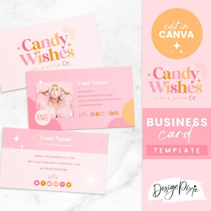 Visitenkarte Vorlage Rosa - Canva Visitenkarten Design - Bearbeitbare Visitenkarte - Süßigkeitswünsche - Branding für kleine Unternehmen - CW01 Blog Pixie